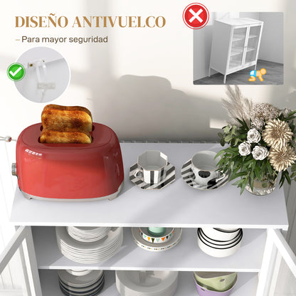 3-Tier Kitchen Sideboard Sideboard with Mesh Doors and Adjustable Shelf Modern Kitchen Buffet for Living Room Dining Room 80x37x92 cm White