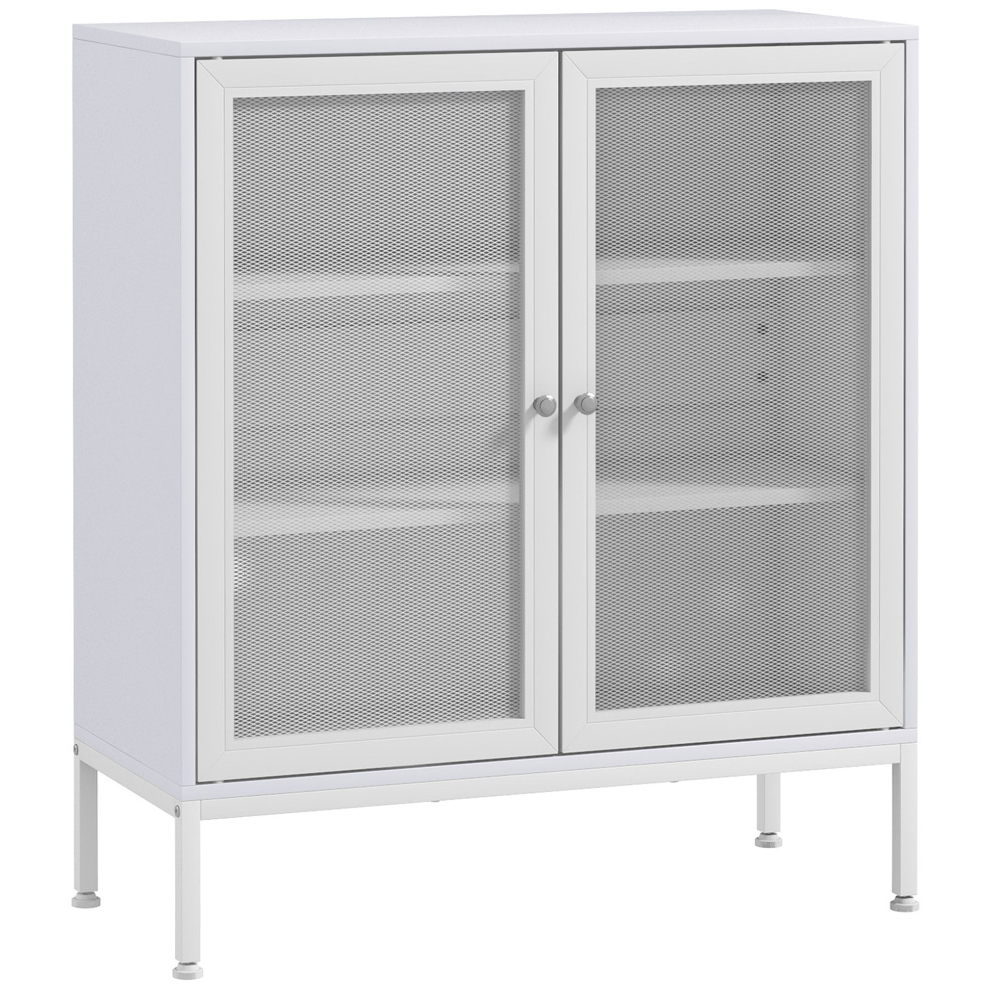 3-Tier Kitchen Sideboard Sideboard with Mesh Doors and Adjustable Shelf Modern Kitchen Buffet for Living Room Dining Room 80x37x92 cm White