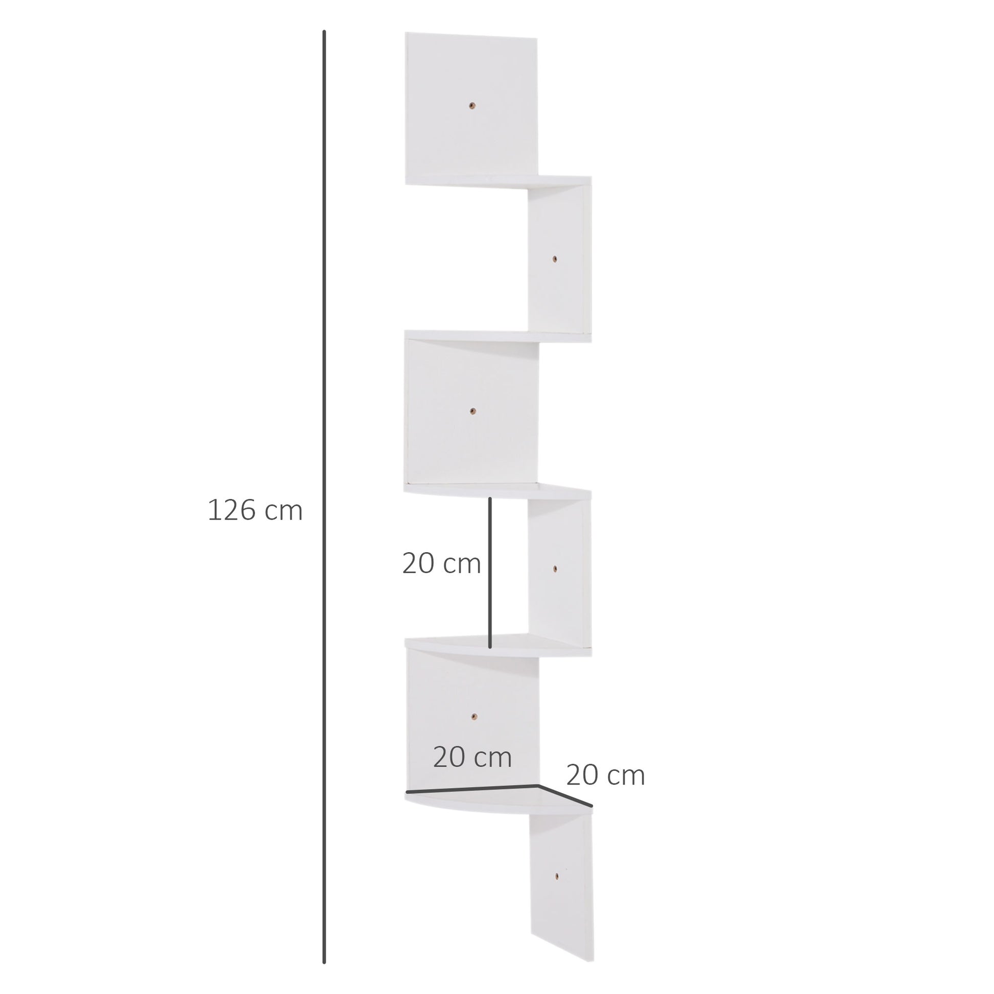 Zigzag Shaped Wall Corner Shelf Storage Unit 20L x 20W x 126H cm 5 Levels White Wood