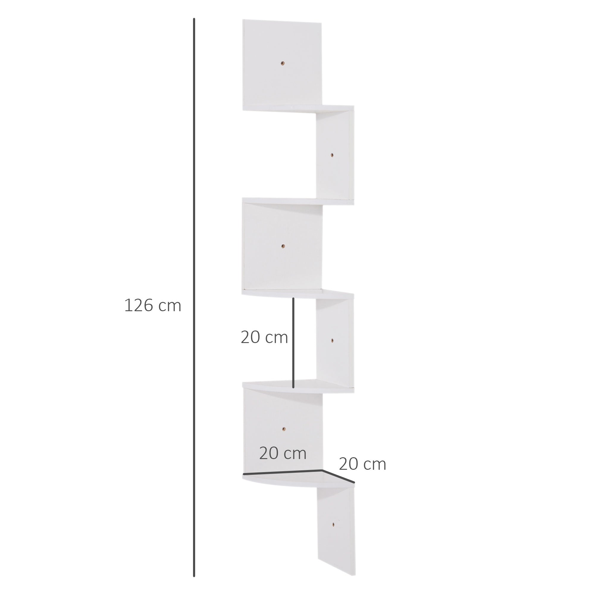 Zigzag Shaped Wall Corner Shelf Storage Unit 20L x 20W x 126H cm 5 Levels White Wood
