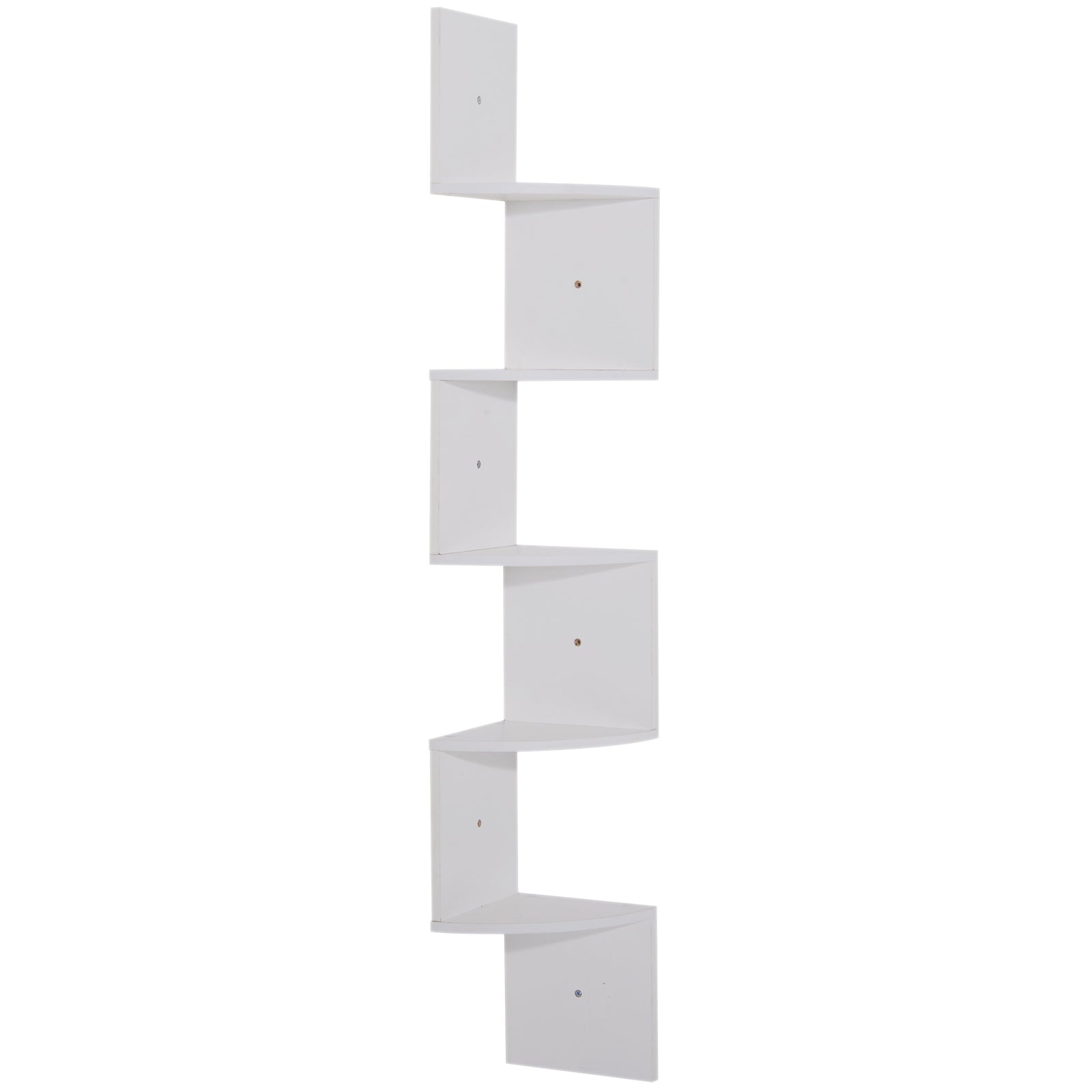 Zigzag Shaped Wall Corner Shelf Storage Unit 20L x 20W x 126H cm 5 Levels White Wood