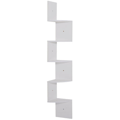 Zigzag Shaped Wall Corner Shelf Storage Unit 20L x 20W x 126H cm 5 Levels White Wood