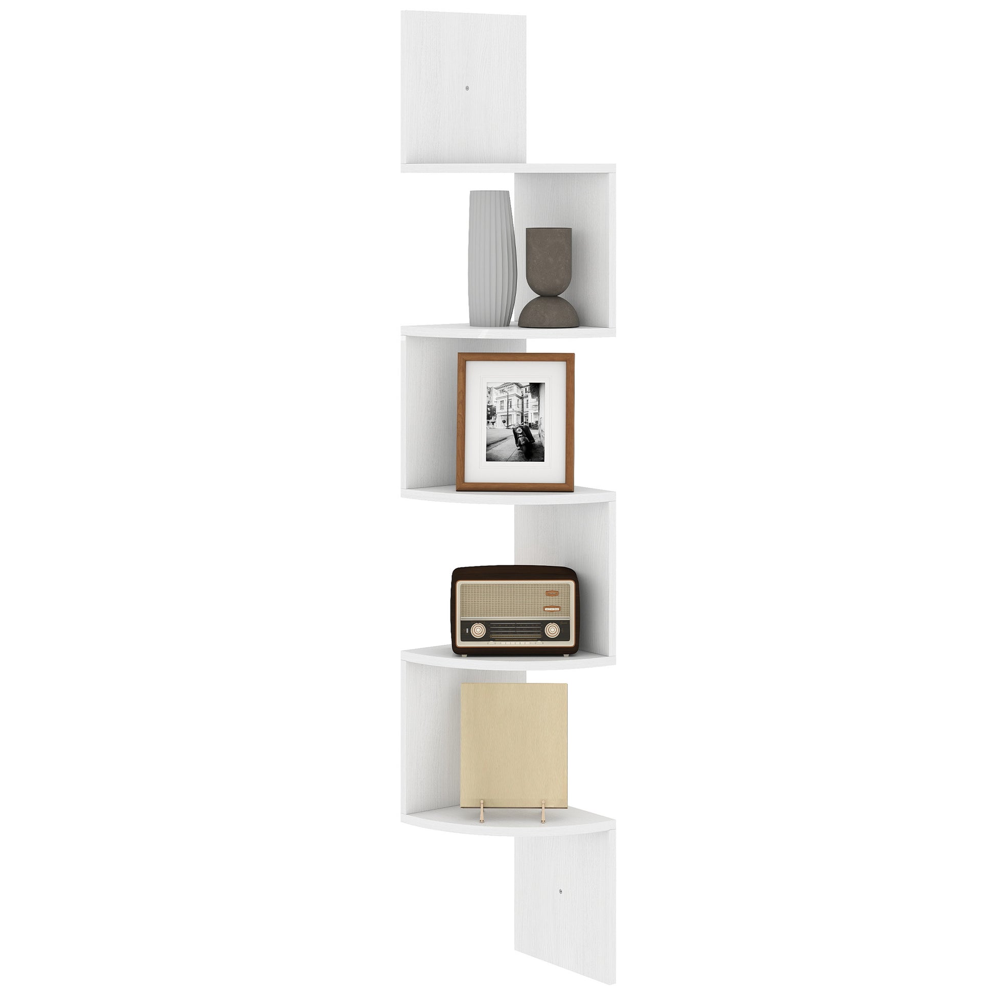 Zigzag Shaped Wall Corner Shelf Storage Unit 20L x 20W x 126H cm 5 Levels White Wood
