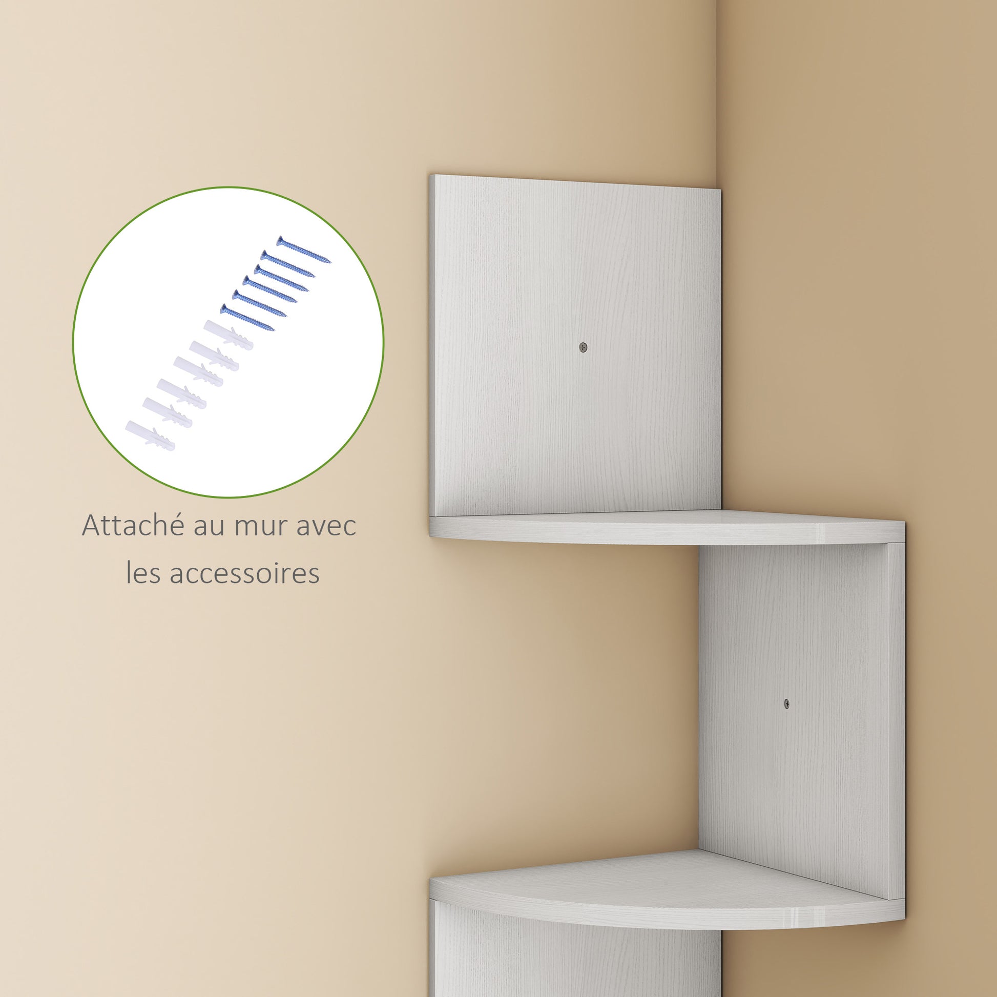 Zigzag Shaped Wall Corner Shelf Storage Unit 20L x 20W x 126H cm 5 Levels White Wood
