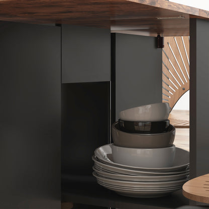 Folding Dining Table Kitchen Table with Wheels Foldable Wings Drawer and Shelves for 2-4 People 120x72x75 cm Rustic Brown and Black