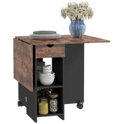 Folding Dining Table Kitchen Table with Wheels Foldable Wings Drawer and Shelves for 2-4 People 120x72x75 cm Rustic Brown and Black