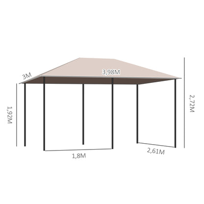 Garden Pavilion Gazebo Colonial Style Double Roof Removable Side Curtains 4L x 3W x 2.72H m khaki