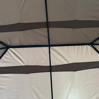 Garden Pavilion Gazebo Colonial Style Double Roof Removable Side Curtains 4L x 3W x 2.72H m khaki