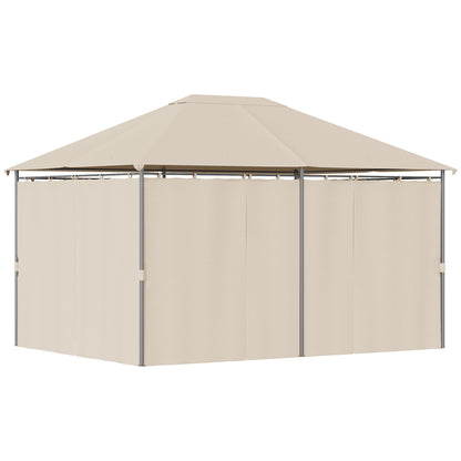 Garden Pavilion Gazebo Colonial Style Double Roof Removable Side Curtains 4L x 3W x 2.72H m khaki