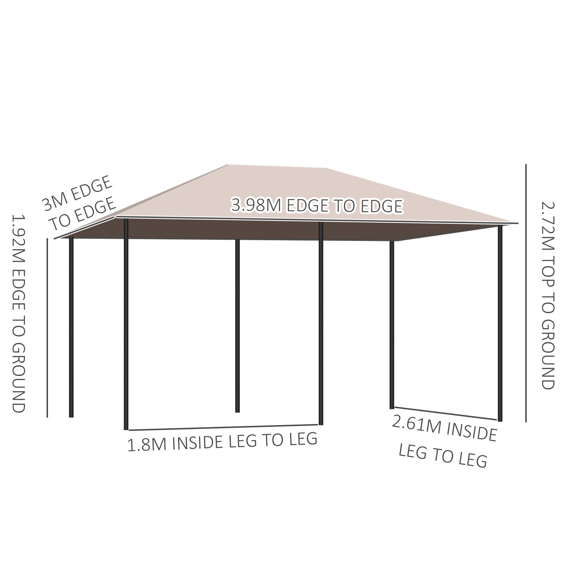 Garden Pavilion Gazebo Colonial Style Double Roof Removable Side Curtains 4L x 3W x 2.72H m khaki