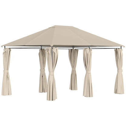 Garden Pavilion Gazebo Colonial Style Double Roof Removable Side Curtains 4L x 3W x 2.72H m khaki
