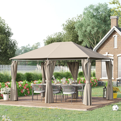 Garden Pavilion Gazebo Colonial Style Double Roof Removable Side Curtains 4L x 3W x 2.72H m khaki