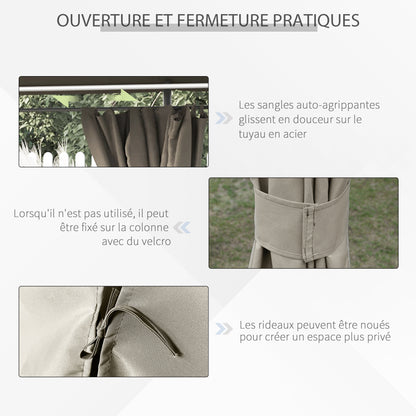 Garden Pavilion Gazebo Colonial Style Double Roof Removable Side Curtains 4L x 3W x 2.72H m khaki