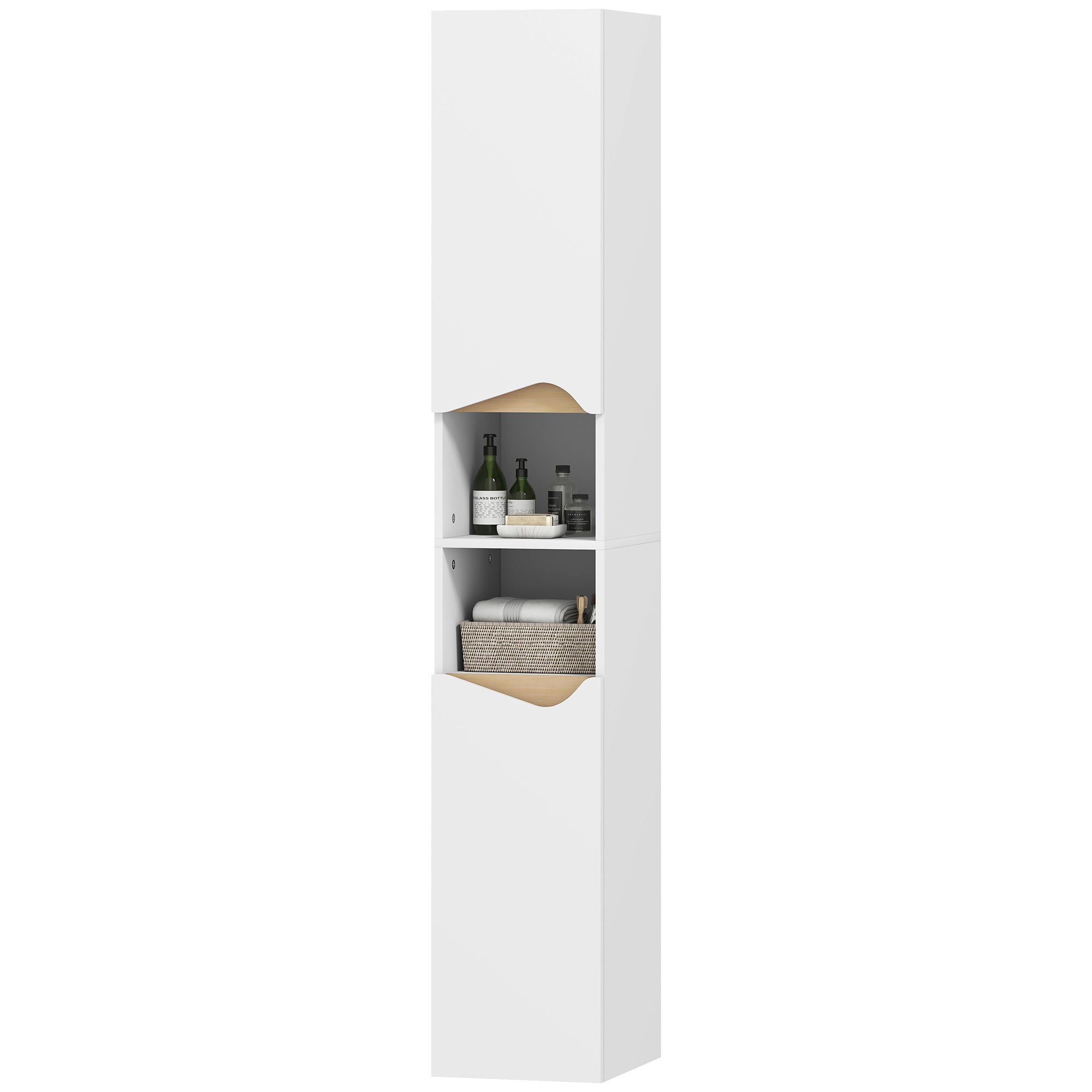Tall Narrow Bathroom Cabinet, 2-Door Storage with Open Compartments & Adjustable Shelves, Space-Saving 11.8 x 13.6 x 71.1 in (30 x 34.6 x 180.5 cm), White