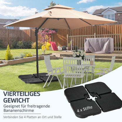 4-piece Umbrella Weight Weatherproof Umbrella Stand Weight for Offset Umbrella with Handle, Umbrella Weight Fillable with 80 kg of Sand or 60 kg of Water, HDPE, Black