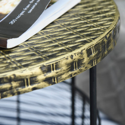 Set of 2 Metal Garden Tables with Baskets, Industrial Style Outdoor Decor Black