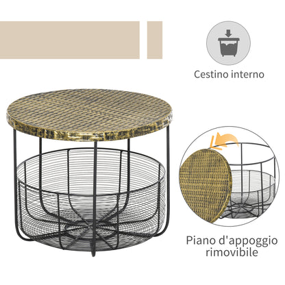 Set of 2 Metal Garden Tables with Baskets, Industrial Style Outdoor Decor Black