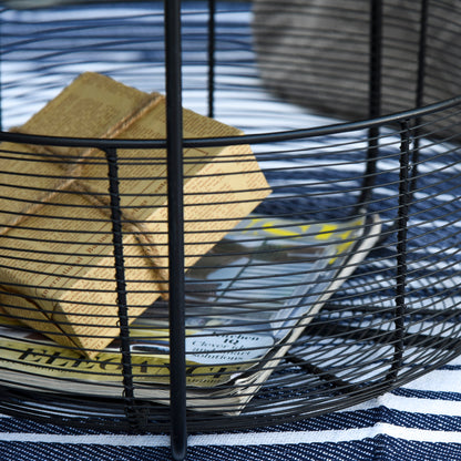 Set of 2 Metal Garden Tables with Baskets, Industrial Style Outdoor Decor Black