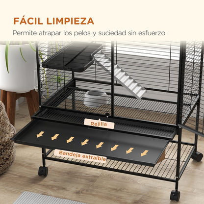 4-Level Small Animal Cage Rodent Cage with Wheels Ramp Water Bottle and Removable Tray Enclosure for Rabbits Chinchillas Ferrets 78x45.5x136 cm Black