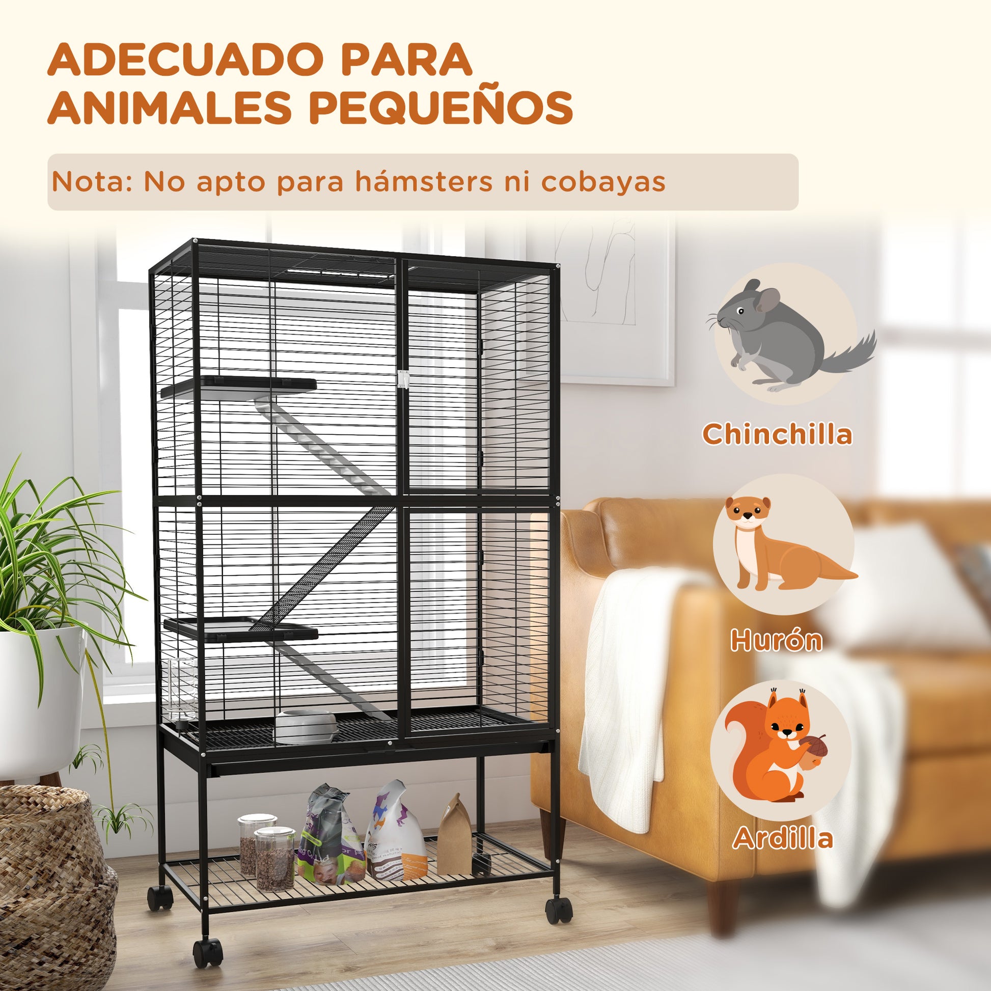 4-Level Small Animal Cage Rodent Cage with Wheels Ramp Water Bottle and Removable Tray Enclosure for Rabbits Chinchillas Ferrets 78x45.5x136 cm Black