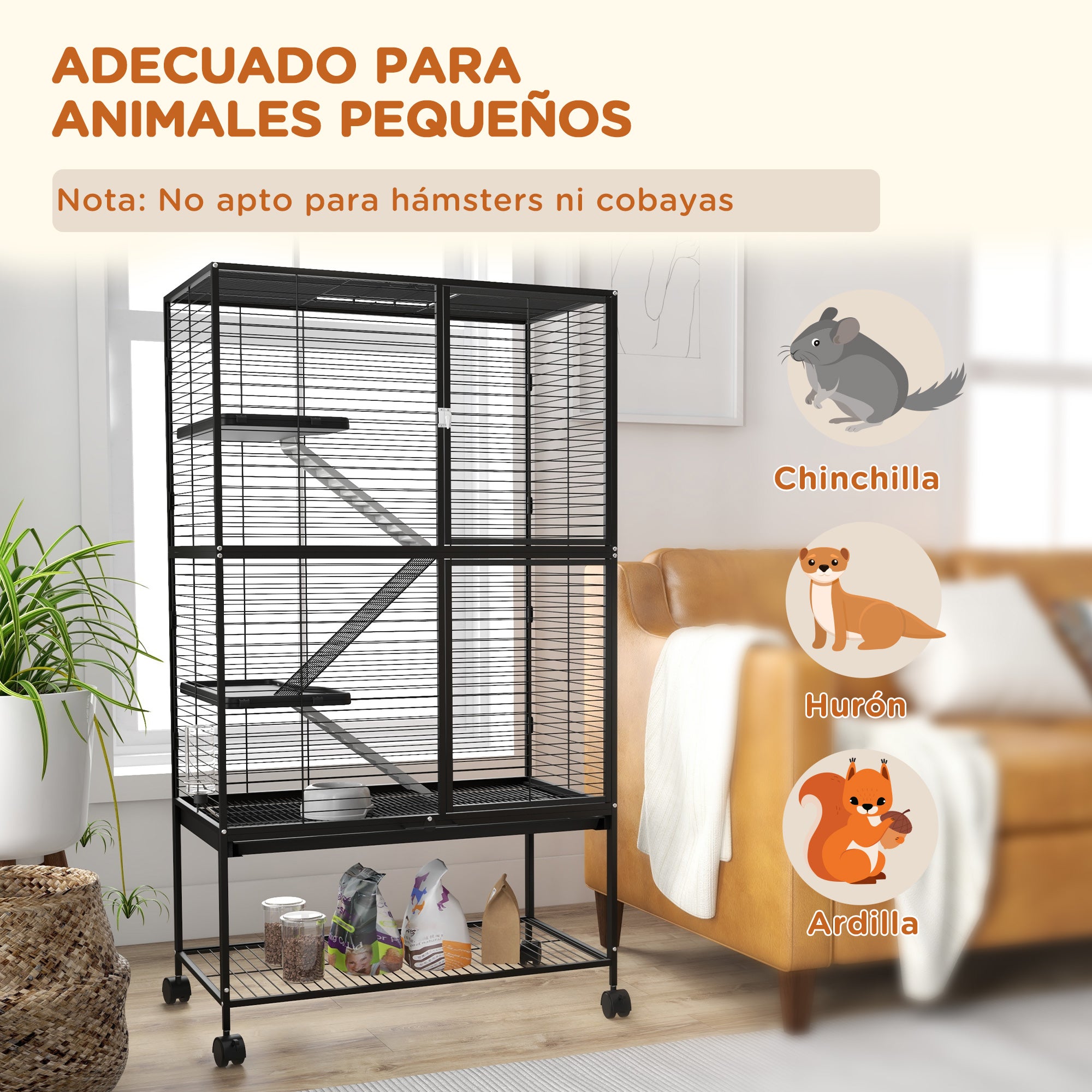 4-Level Small Animal Cage Rodent Cage with Wheels Ramp Water Bottle and Removable Tray Enclosure for Rabbits Chinchillas Ferrets 78x45.5x136 cm Black
