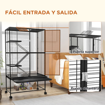 4-Level Small Animal Cage Rodent Cage with Wheels Ramp Water Bottle and Removable Tray Enclosure for Rabbits Chinchillas Ferrets 78x45.5x136 cm Black