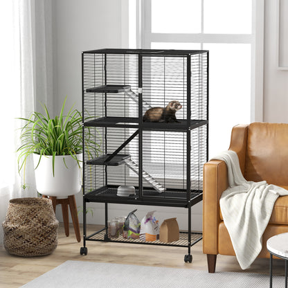 4-Level Small Animal Cage Rodent Cage with Wheels Ramp Water Bottle and Removable Tray Enclosure for Rabbits Chinchillas Ferrets 78x45.5x136 cm Black