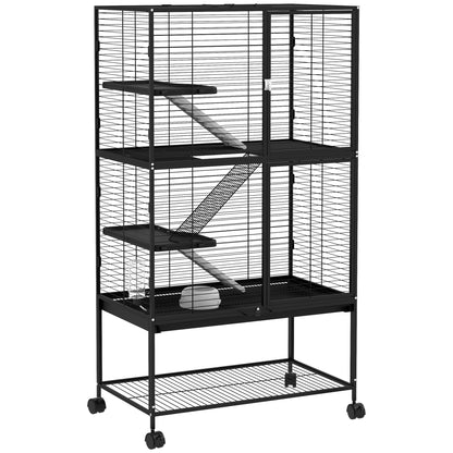 4-Level Small Animal Cage Rodent Cage with Wheels Ramp Water Bottle and Removable Tray Enclosure for Rabbits Chinchillas Ferrets 78x45.5x136 cm Black