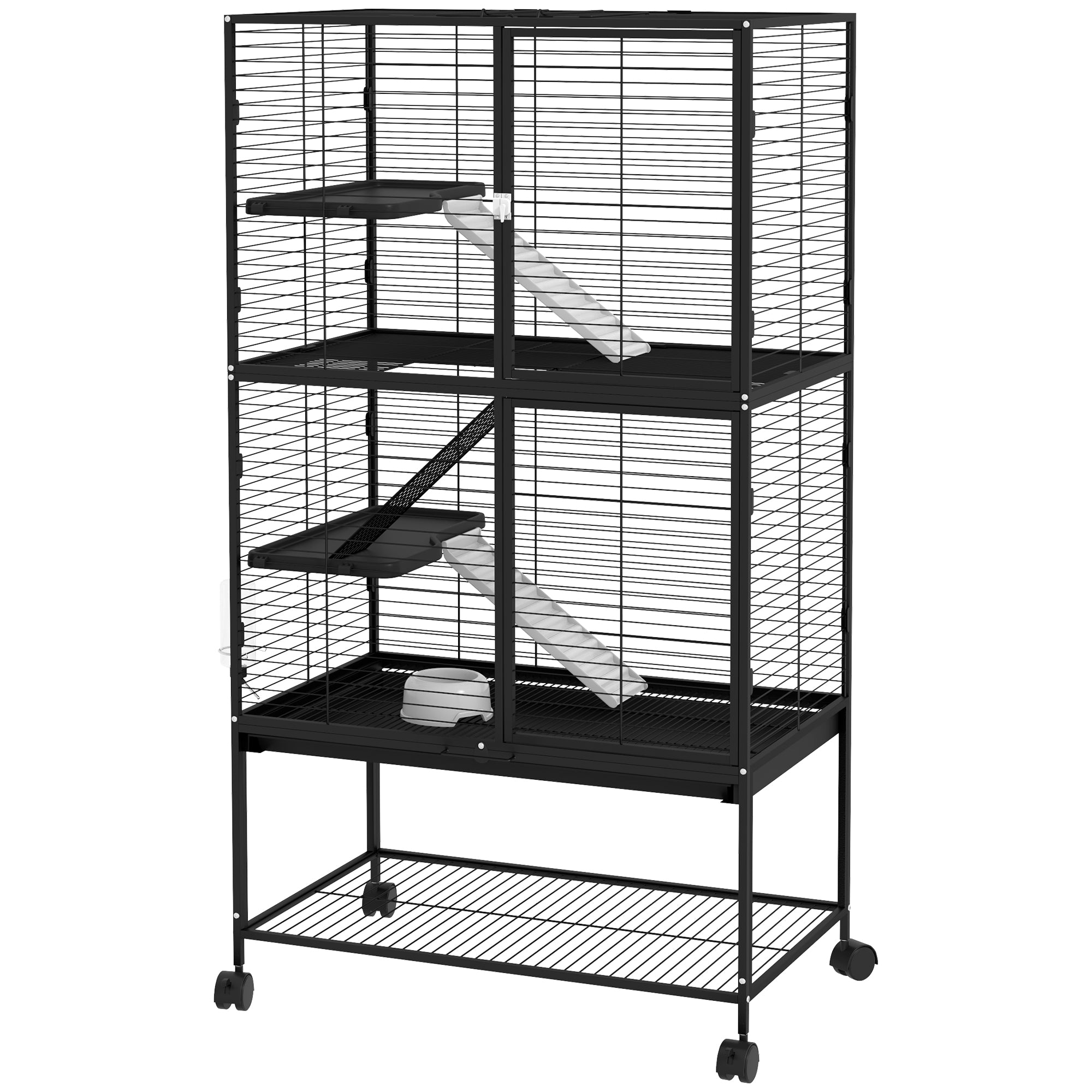 4-Level Small Animal Cage Rodent Cage with Wheels Ramp Water Bottle and Removable Tray Enclosure for Rabbits Chinchillas Ferrets 78x45.5x136 cm Black