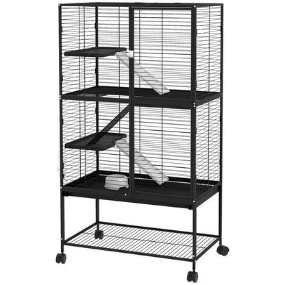 4-Level Small Animal Cage Rodent Cage with Wheels Ramp Water Bottle and Removable Tray Enclosure for Rabbits Chinchillas Ferrets 78x45.5x136 cm Black