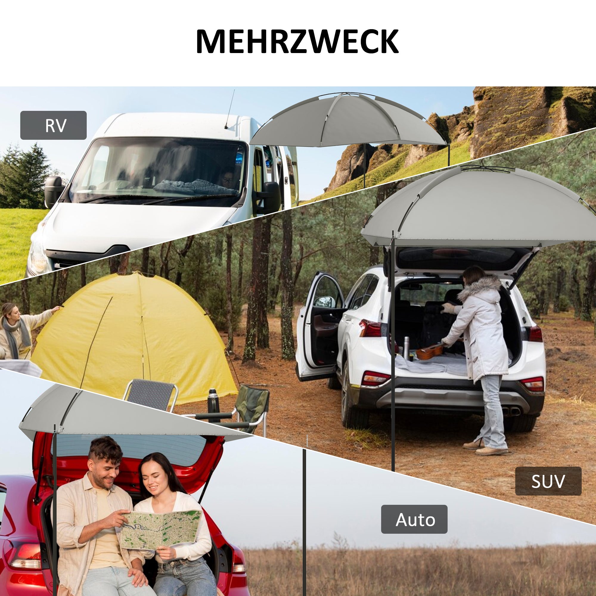 Waterproof Car Awning Tent, Rain Shelter, Sunshade, Lightweight Portable for Truck, Camper, 2.9 x 2.8 x 2.3-2.6m