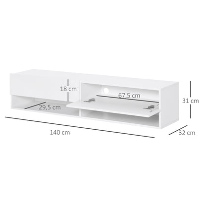 Wall Mounted TV Stand TV Cabinet for Living Room with 2 Compartments and 2 Cabinets with Flip Doors TV Stand for 60-inch Television 140x32x31 cm White
