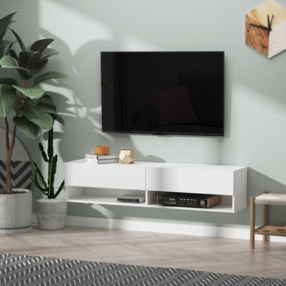 Wall Mounted TV Stand TV Cabinet for Living Room with 2 Compartments and 2 Cabinets with Flip Doors TV Stand for 60-inch Television 140x32x31 cm White