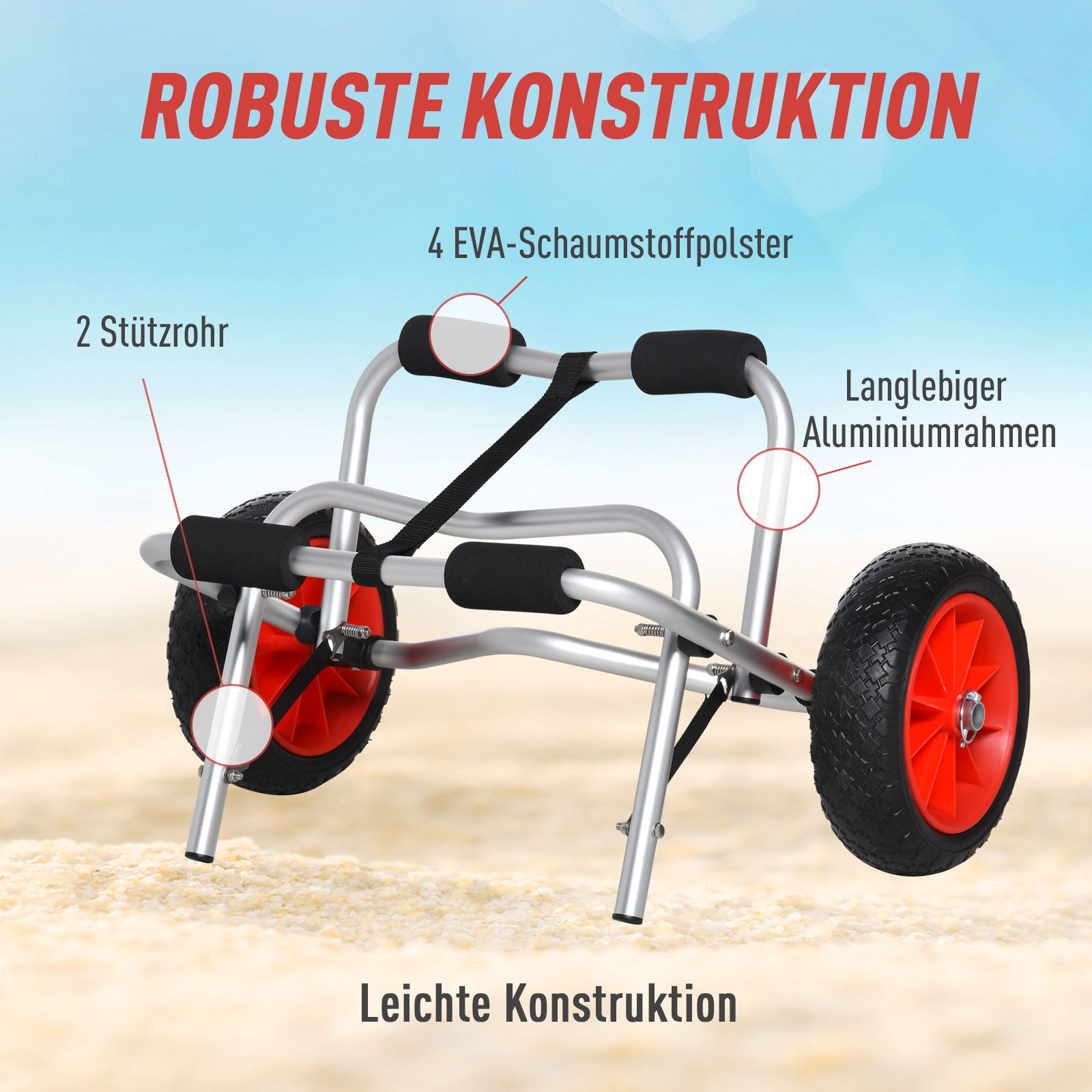 Aluminum Canoe Trolley Kayak Trolley Surf Trolley foldable with Strap Faux Leather Wheels Silver up to 75 kg 68 x 44.5 x 40 cm