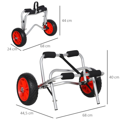 Aluminum Canoe Trolley Kayak Trolley Surf Trolley foldable with Strap Faux Leather Wheels Silver up to 75 kg 68 x 44.5 x 40 cm