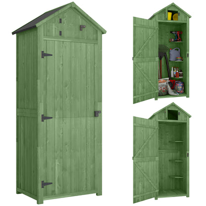 Wooden Garden Storage Shed with 3 Removable Shelves, Lockable Door, Asphalt Gable Roof & Window – 77 x 54.2 x 179 cm (Green)