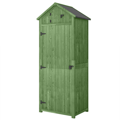 Wooden Garden Storage Shed with 3 Removable Shelves, Lockable Door, Asphalt Gable Roof & Window – 77 x 54.2 x 179 cm (Green)