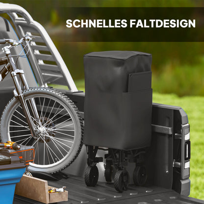 Garden Wagon 200kg Load Two-Tier Transport Wagon with Detachable Cover Handle Wheels Steering Axle Foldable Wagon Handcart Garden Cart Equipment Wagon for Home, Garden Black