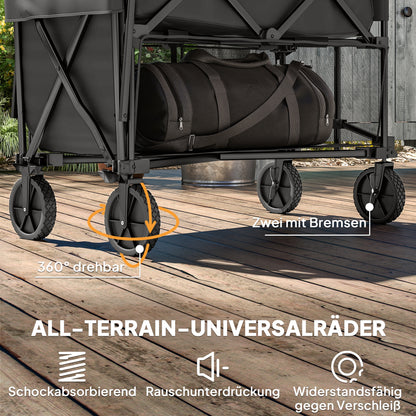 Garden Wagon 200kg Load Two-Tier Transport Wagon with Detachable Cover Handle Wheels Steering Axle Foldable Wagon Handcart Garden Cart Equipment Wagon for Home, Garden Black