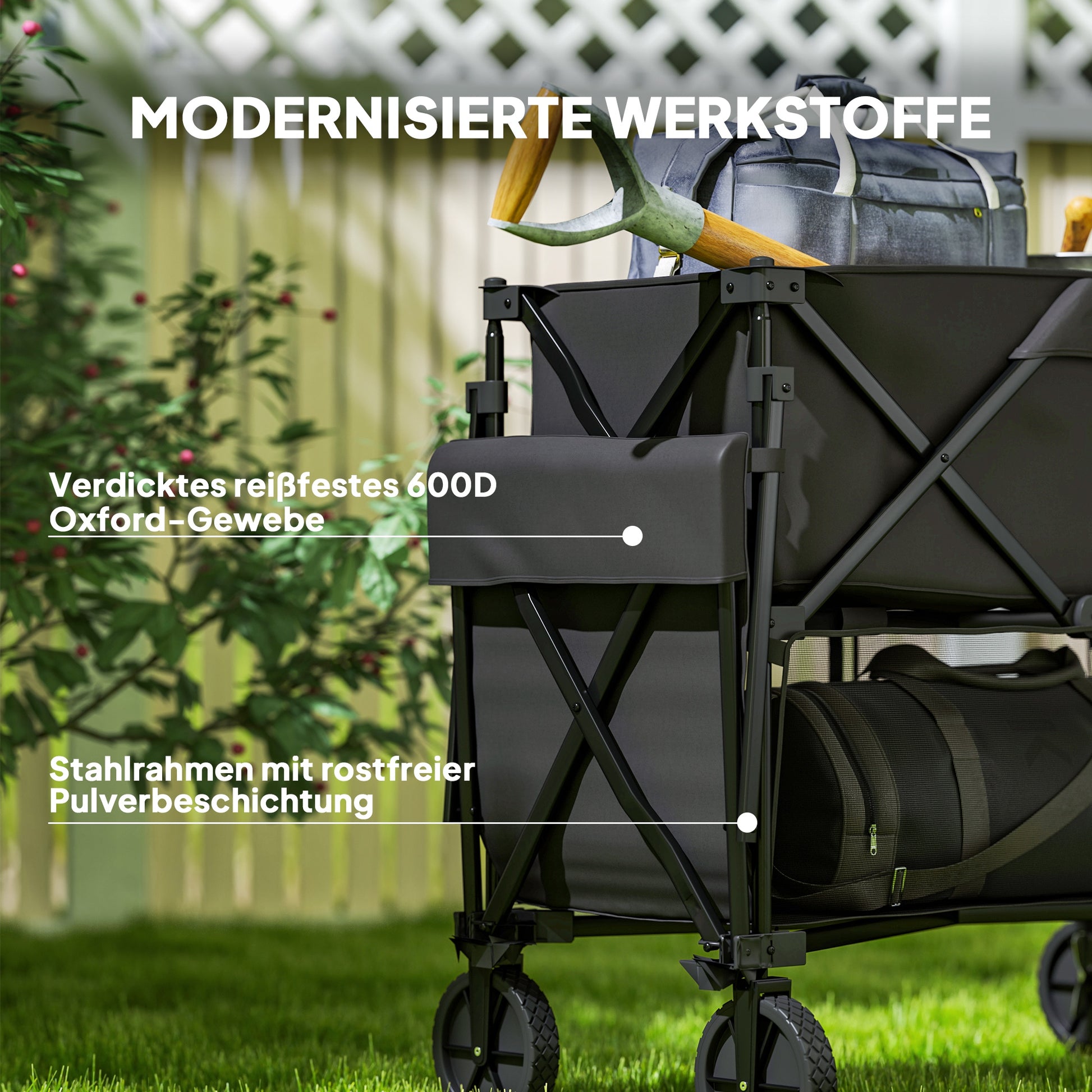 Garden Wagon 200kg Load Two-Tier Transport Wagon with Detachable Cover Handle Wheels Steering Axle Foldable Wagon Handcart Garden Cart Equipment Wagon for Home, Garden Black