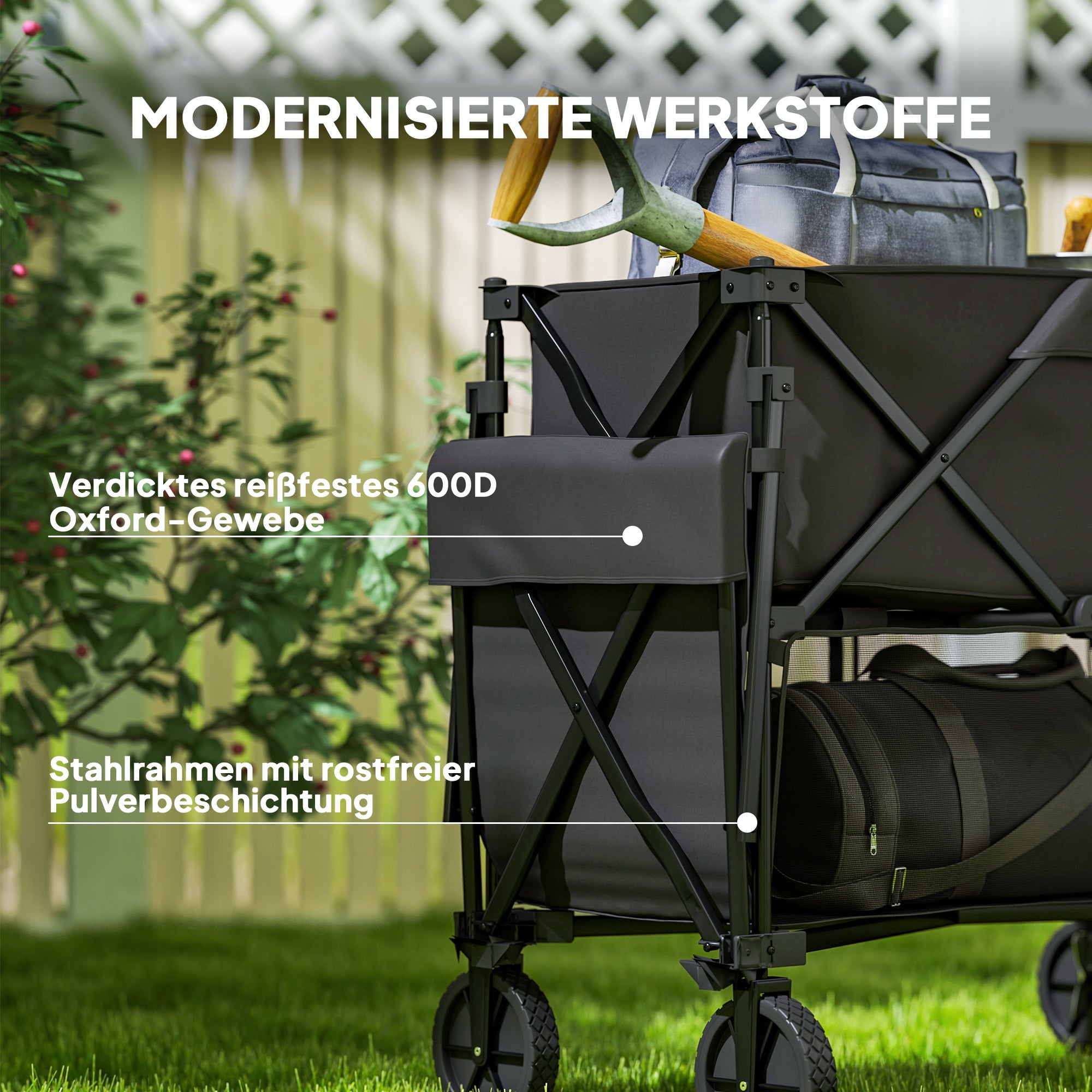 Garden Wagon 200kg Load Two-Tier Transport Wagon with Detachable Cover Handle Wheels Steering Axle Foldable Wagon Handcart Garden Cart Equipment Wagon for Home, Garden Black