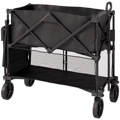 Garden Wagon 200kg Load Two-Tier Transport Wagon with Detachable Cover Handle Wheels Steering Axle Foldable Wagon Handcart Garden Cart Equipment Wagon for Home, Garden Black