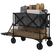 Garden Wagon 200kg Load Two-Tier Transport Wagon with Detachable Cover Handle Wheels Steering Axle Foldable Wagon Handcart Garden Cart Equipment Wagon for Home, Garden Black