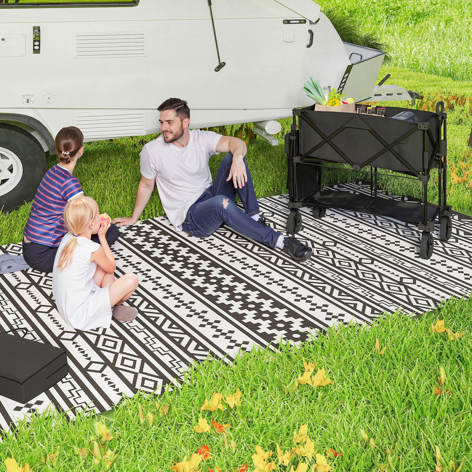 Garden Wagon 200kg Load Two-Tier Transport Wagon with Detachable Cover Handle Wheels Steering Axle Foldable Wagon Handcart Garden Cart Equipment Wagon for Home, Garden Black