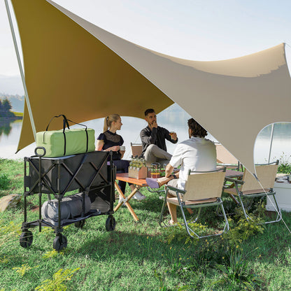 Garden Wagon 200kg Load Two-Tier Transport Wagon with Detachable Cover Handle Wheels Steering Axle Foldable Wagon Handcart Garden Cart Equipment Wagon for Home, Garden Black