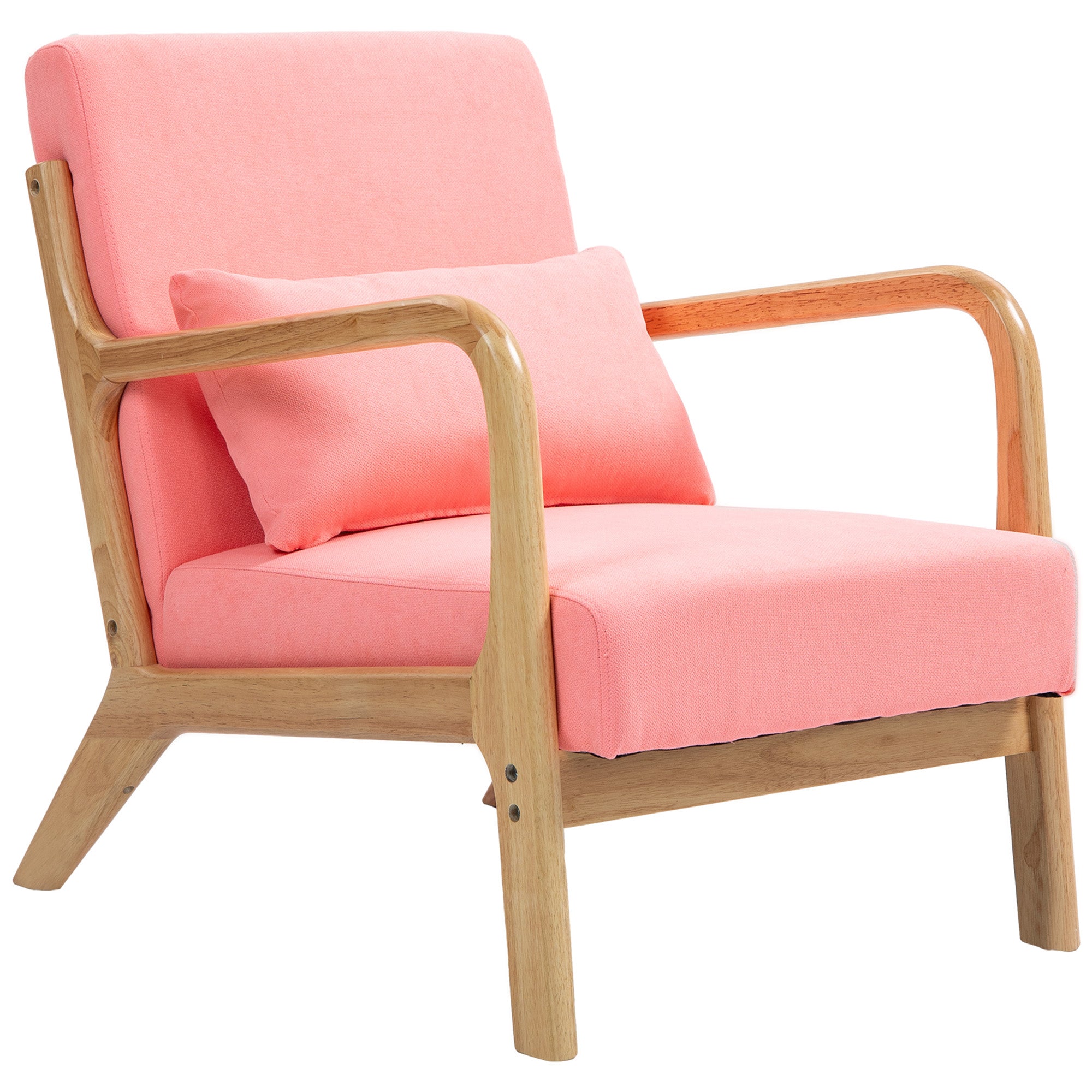 Living Room Armchair Nordic Style Armchair with Armrests Cushion and Rubber Wood Frame for Bedroom Load 120 kg 61x78x76 cm Pink