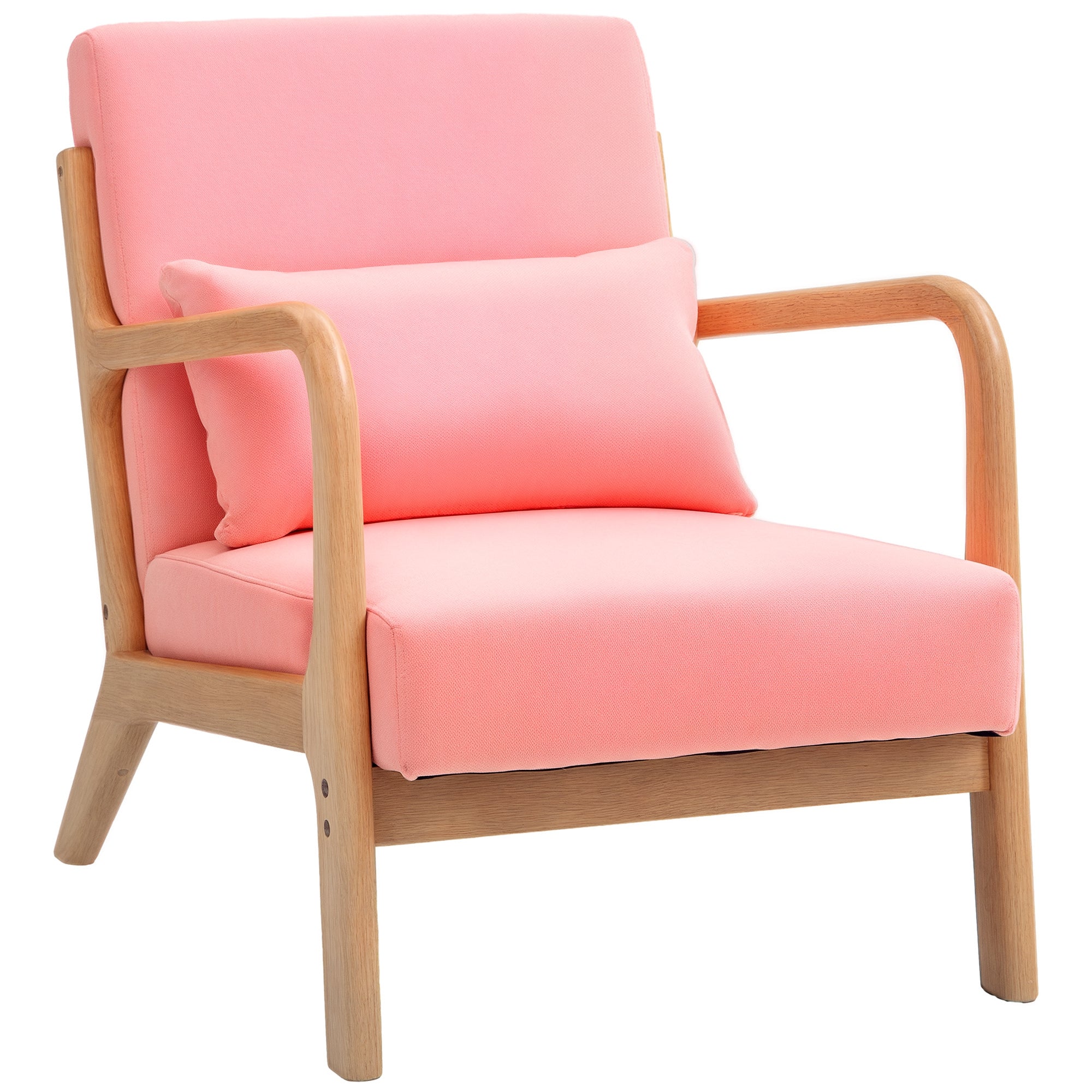 Living Room Armchair Nordic Style Armchair with Armrests Cushion and Rubber Wood Frame for Bedroom Load 120 kg 61x78x76 cm Pink