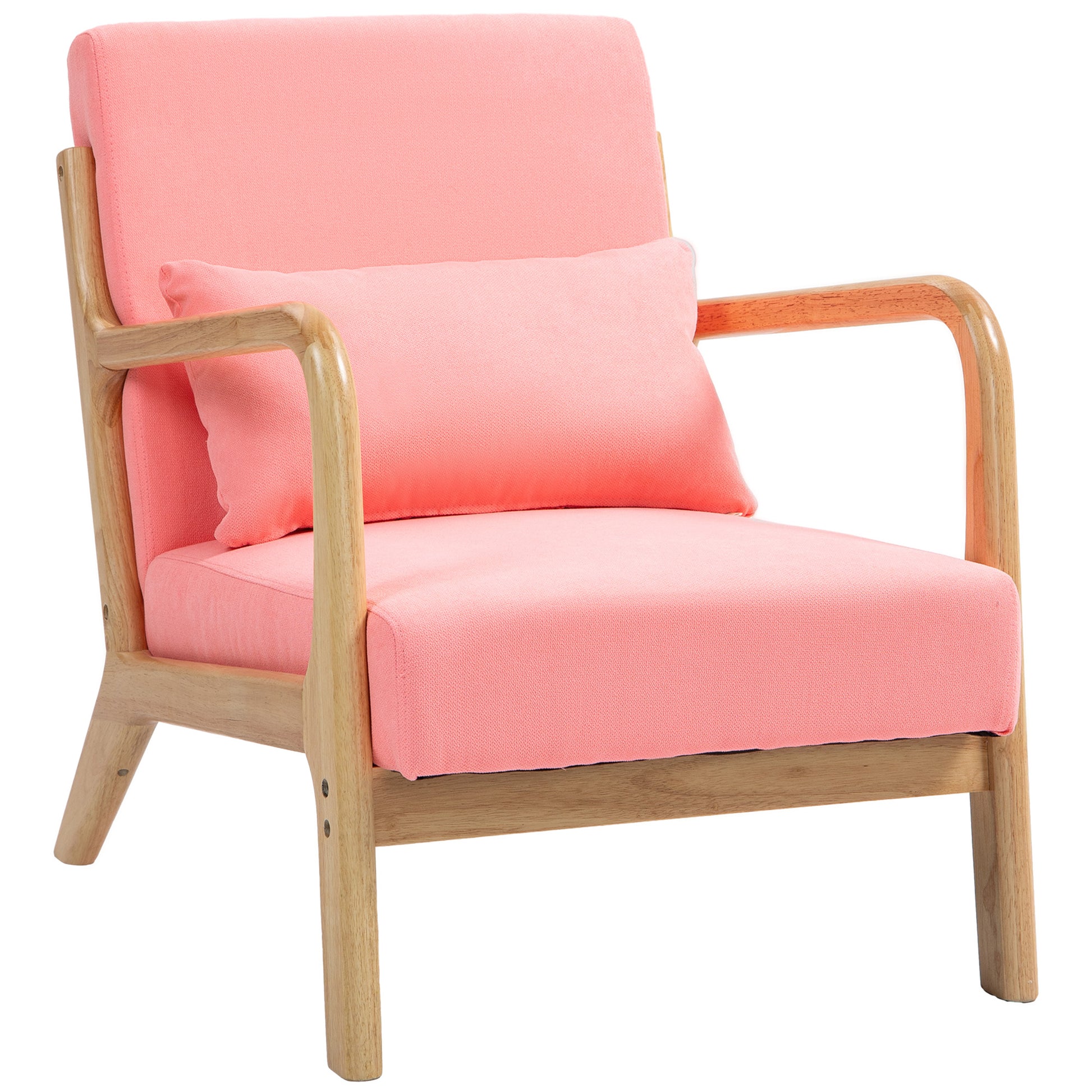Living Room Armchair Nordic Style Armchair with Armrests Cushion and Rubber Wood Frame for Bedroom Load 120 kg 61x78x76 cm Pink