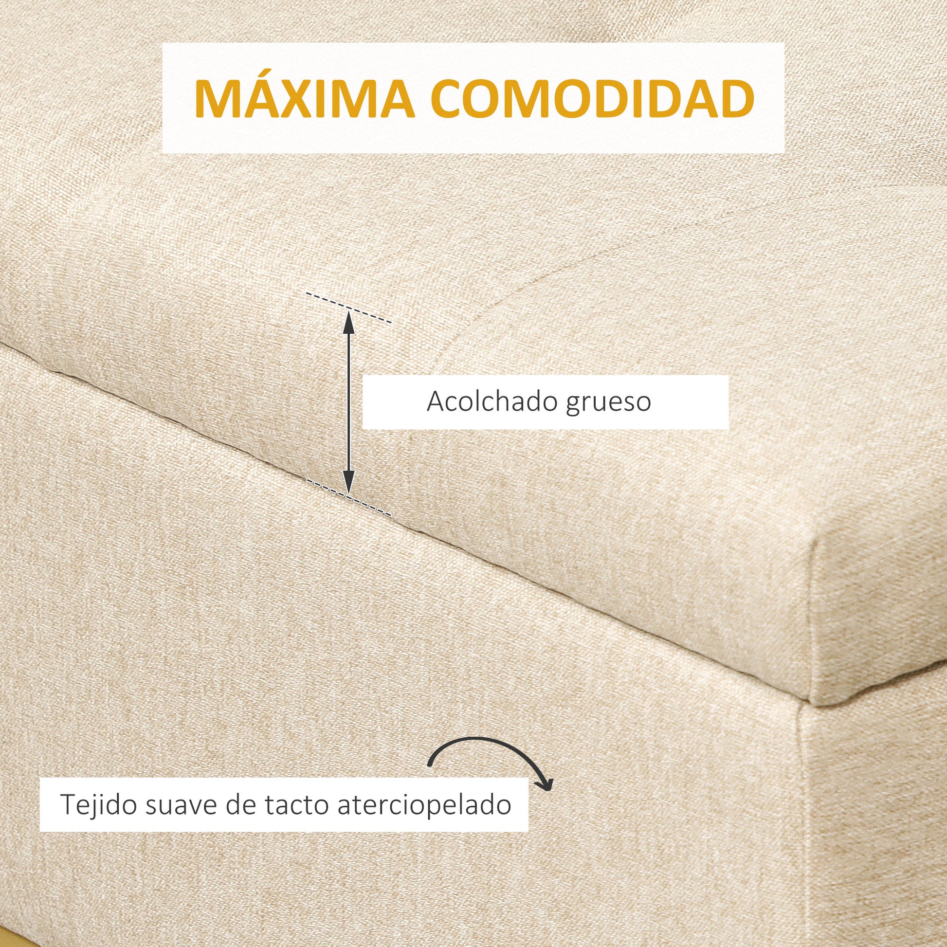 Storage Ottoman Bench Upholstered in Synthetic Linen with Flip Top Lid and Steel Legs for Living Room 110x44x48 cm Beige