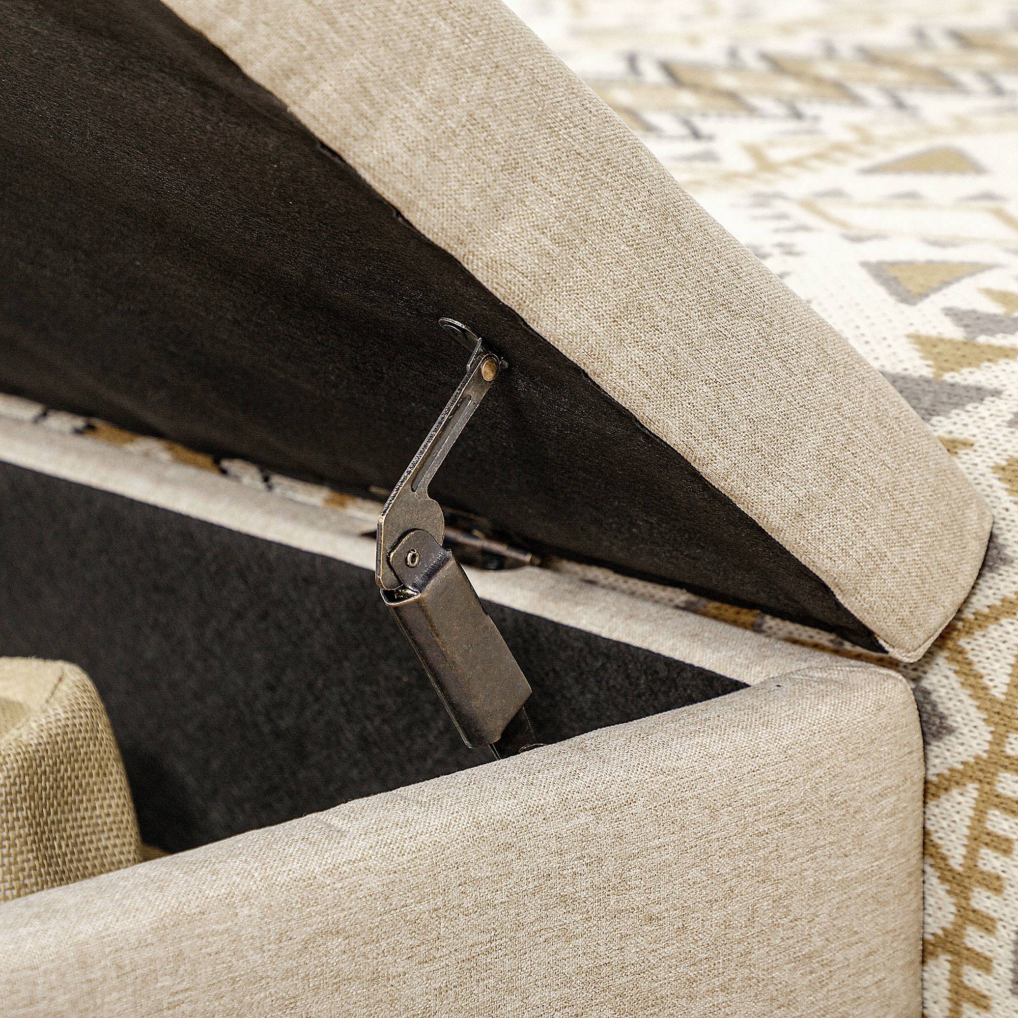 Storage Ottoman Bench Upholstered in Synthetic Linen with Flip Top Lid and Steel Legs for Living Room 110x44x48 cm Beige
